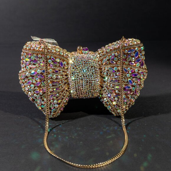 Verano Hill Isabella Bow Clutch Bag Gold Rhinestone Design NWOT - Picture 2 of 6